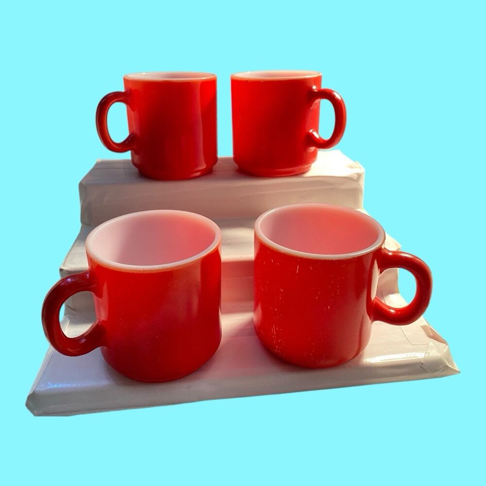 Vtg Retro Hazel Atlas Red Milk Glass Mug Orange Peel Texture Cottagecore 3”